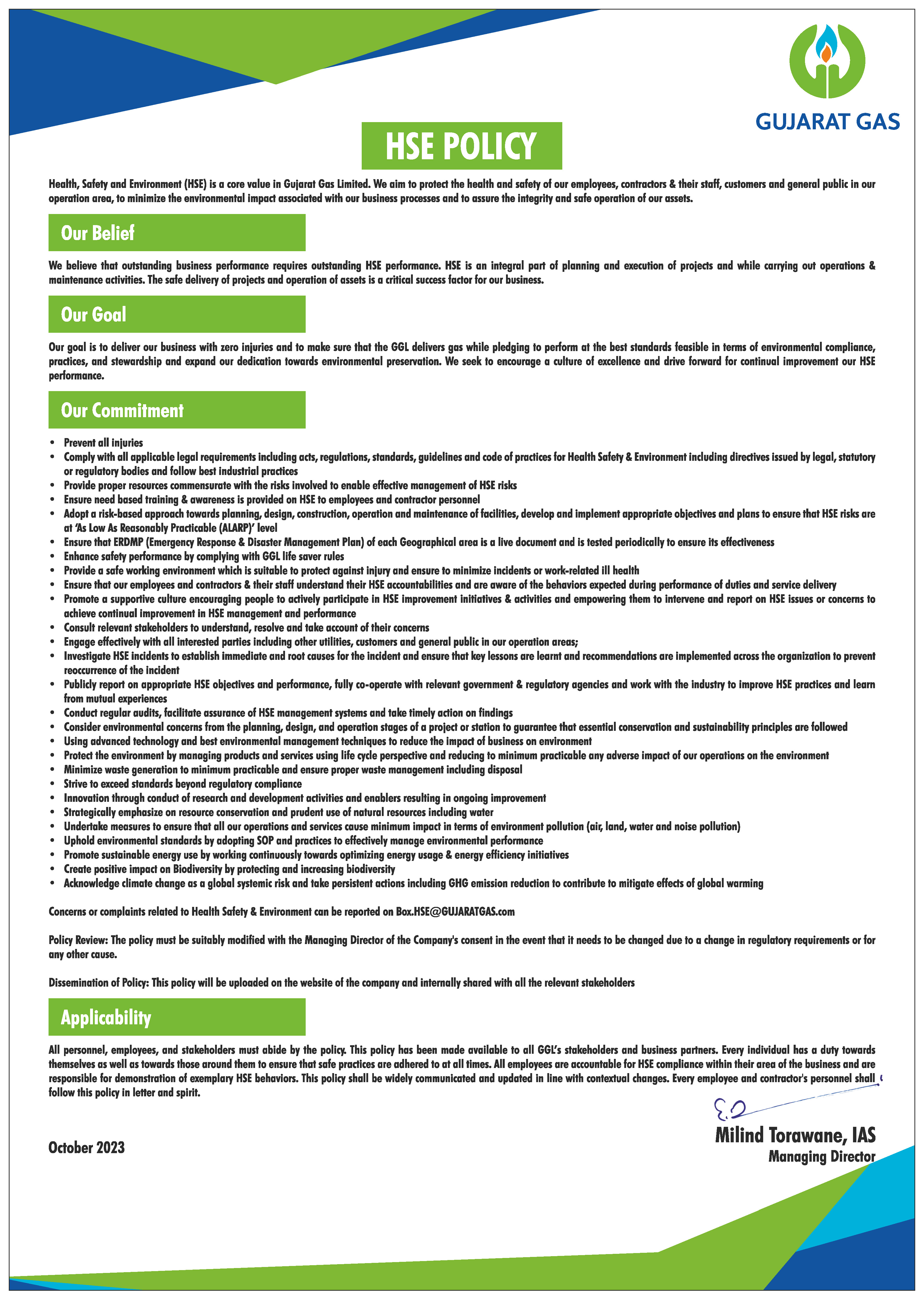 Gujarat Gas HSE Policy