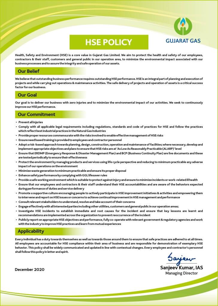 Gujarat Gas HSE Policy